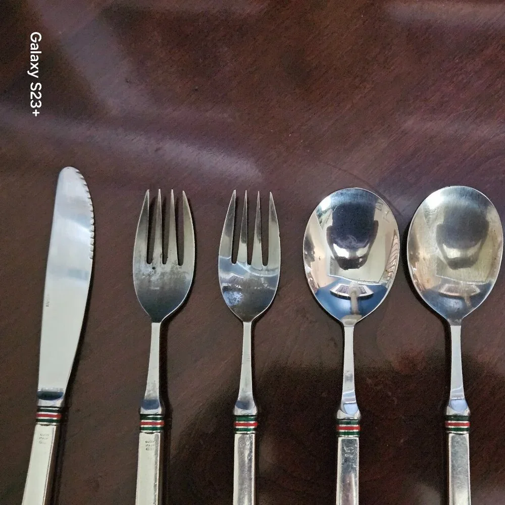 LUXURY RARE ESTATE GUCCI WEB ITALY 925 STERLING SILVER FLATWARE SILVERWARE SET